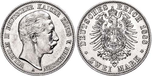 Preußen 2 Mark, 1888, Wilhelm ... 