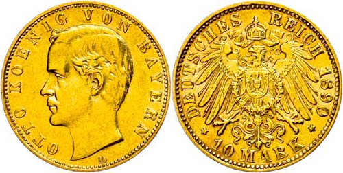 Bavaria 10 Mark, 1890, Otto, very ... 
