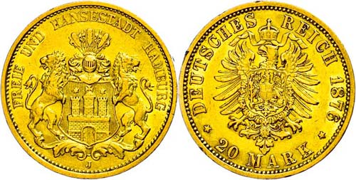 Hamburg 20 Mark, 1876, Wilhelm ... 