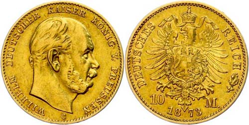 Prussia 10 Mark, 1873, C, Wilhelm ... 