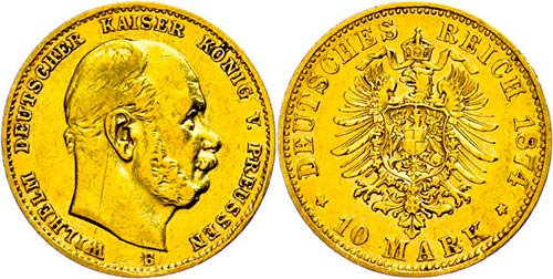 Prussia 10 Mark, 1874, Wilhelm ... 