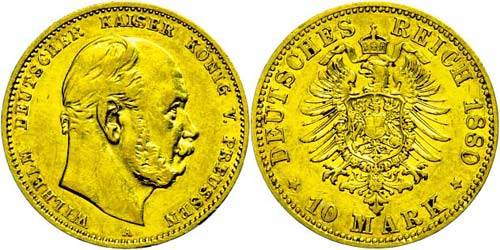 Prussia 10 Mark, 1880, A, Wilhelm ... 