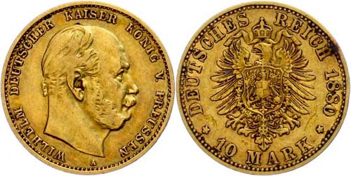 Prussia 10 Mark, 1880, Wilhelm I., ... 
