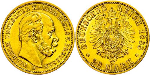 Prussia 20 Mark, 1883, A, Wilhelm ... 