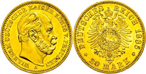 Prussia 20 Mark, 1885, Wilhelm I., ... 