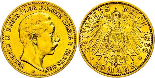 Prussia 10 Mark, 1890, Wilhelm ... 