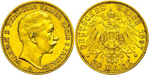Prussia 20 Mark, 1897, Wilhelm ... 