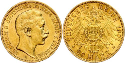 Prussia 20 Mark, 1901, Wilhelm ... 