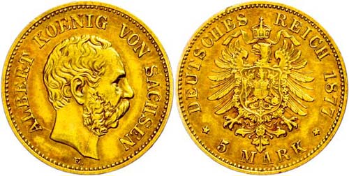 Saxony 1877, 5 Mark, Albert, Hsp., ... 