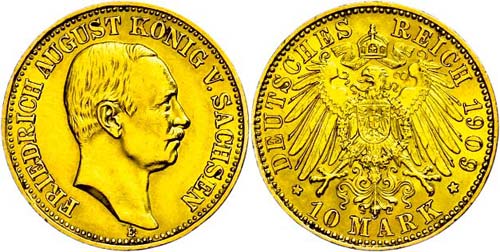 Saxony 10 Mark, 1909, Friedrich ... 