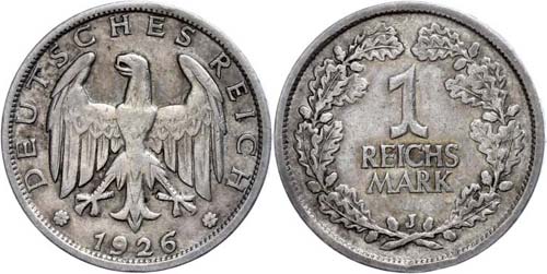 Münzen Weimar 1 Reichsmark, 1926, ... 