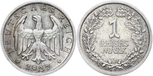 Münzen Weimar 1 Reichsmark, 1927, ... 