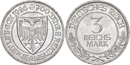 Münzen Weimar 3 Reichsmark, 1926, ... 