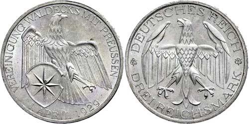 Münzen Weimar 3 Reichsmark, 1929, ... 