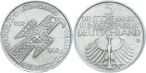 Münzen Bund ab 1946 5 Mark, 1952, ... 