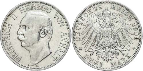 Anhalt 3 Mark, 1909, Friedrich ... 