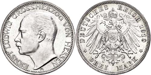 Hesse 3 Mark, 1910, Ernst Ludwig, ... 