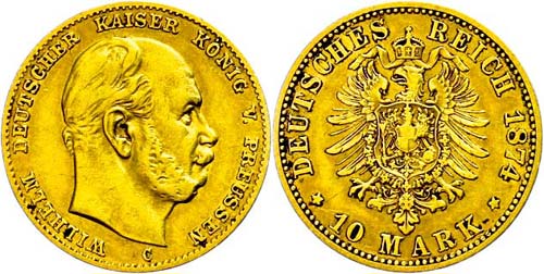 Prussia 10 Mark, 1874, C, Wilhelm ... 