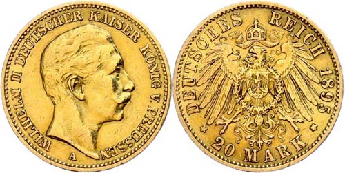 Prussia 20 Mark, 1895, Wilhelm ... 