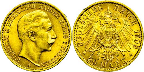 Prussia 20 Mark, 1909, Wilhelm ... 