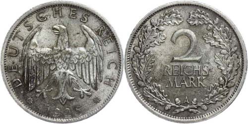 Münzen Weimar 2 Reichsmark, 1925, ... 