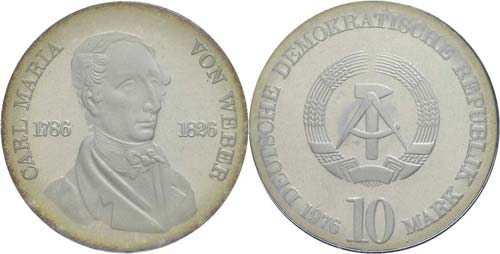 Münzen DDR 10 Mark, 1976, Weber, ... 
