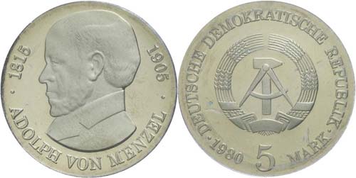 Münzen DDR 5 Mark, 1980, Menzel, ... 