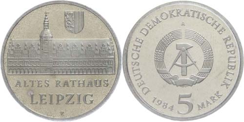 Münzen DDR 5 Mark, 1984, Rathaus ... 