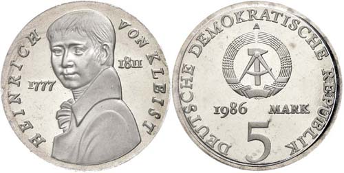Münzen DDR 5 Mark, 1986, Kleist, ... 
