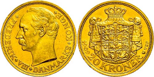 Dänemark 20 Kronen, Gold, 1909, ... 