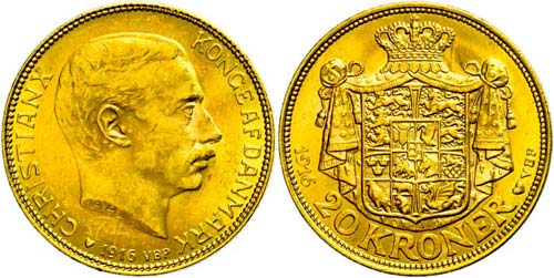 Dänemark 20 Kronen, Gold, 1916, ... 