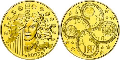 Frankreich 10 Euro, Gold, 2003, ... 