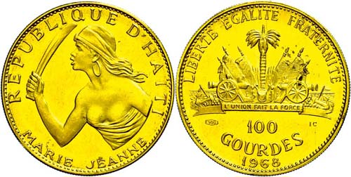 Haiti 100 Gourdes, Gold, 1968, ... 