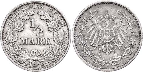 Kleinmünzen 1871-1922 1/2 Mark, ... 