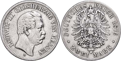 Hesse 2 Mark, 1876, Ludwig III., s ... 