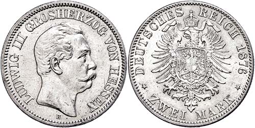 Hesse 2 Mark, 1876, Ludwig III., ... 