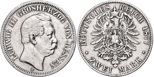 Hesse 2 Mark, 1877, Ludwig III., ... 
