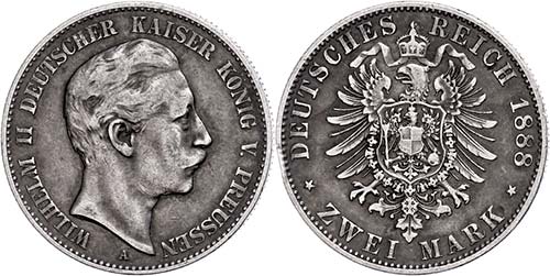 Prussia 2 Mark, 1888, Wilhelm II., ... 