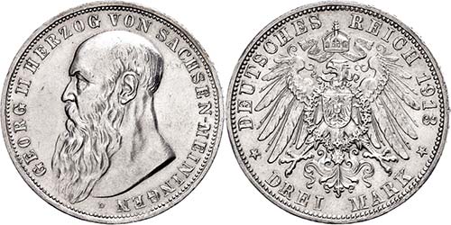 Sachsen-Meiningen 3 Mark, 1913, ... 