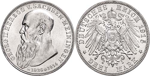 Saxony-Meiningen 3 Mark, 1915, ... 
