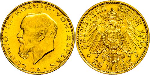 Bayern 20 Mark, 1914, Ludwig III., ... 