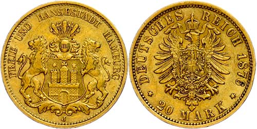 Hamburg 20 Mark, 1876, ... 