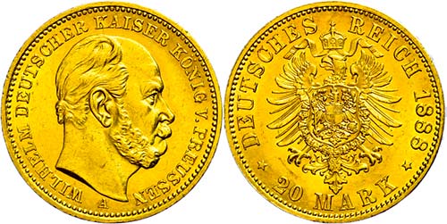 Prussia 20 Mark, 1888, Wilhelm I., ... 