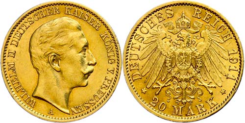 Prussia 20 Mark, 1911, Wilhelm ... 