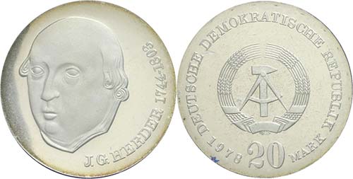 Münzen DDR 20 Mark, 1978, Herder, ... 