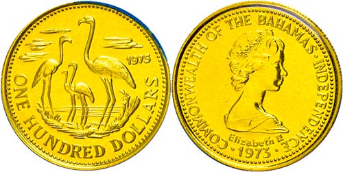 Bahamas 100 Dollars, Gold, 1975, ... 