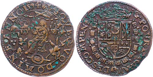 Belgium Chip, copper, 1594, Dugn. ... 