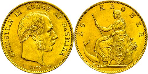 Denmark 20 coronas, Gold, 1873, ... 