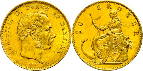 Denmark 20 coronas, Gold, 1876, ... 