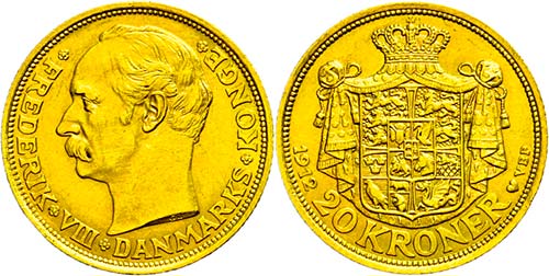 Denmark 20 coronas, Gold, 1912, ... 